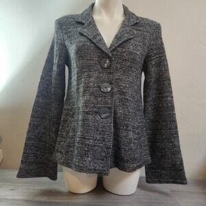 ROBERT KITCHEN  Black White  Blazer Size M Button Front Marble Flare Sleeves